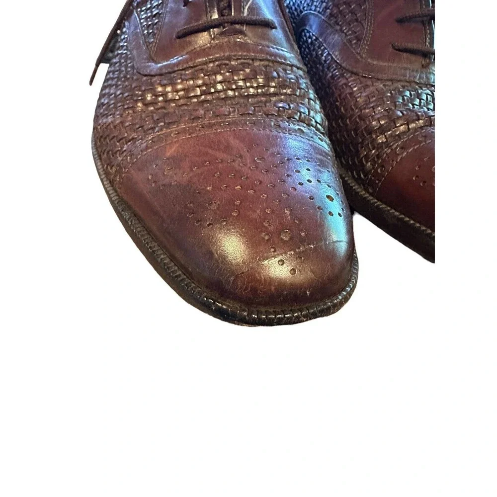 *Flaw Salvatore Ferragamo Woven Leather Lace Oxford Shoes Men's Size 10D H14580 - Picture 14 of 16